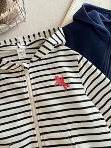 Pixure 2pcs Young Boy Knitted Solid Striped Zip Up Sweatshirt , Long Sleeve Tops, Hoodies, Pony Embroidery Pattern, Fall, Sweatshirts, Cozy Fall & Winter Styles, Autumn And Winter - Multicolor - View 5