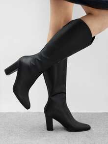 CUCCOO BIZCHIC 黑色高跟长靴，侧拉链，粗跟 - 黑色 - 查看 3