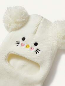 Cozy Pixies 1个黑色带绒球的拉法帽，新生儿滑雪面罩，幼儿针织帽，双球设计，男女宝宝通用，儿童冬季保暖帽，儿童针织帽 - 白色 - 查看 6
