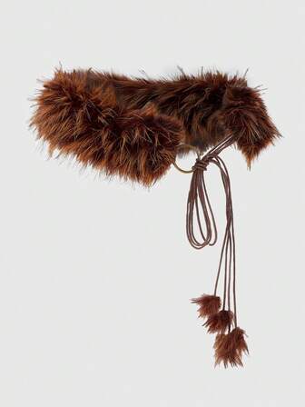 J-Fashion 1pc Women's Leopard Print Fuzzy Decor Western Boho Fringe Waist Tie Dress/Jeans Accessory, Versatile For Daily Wear