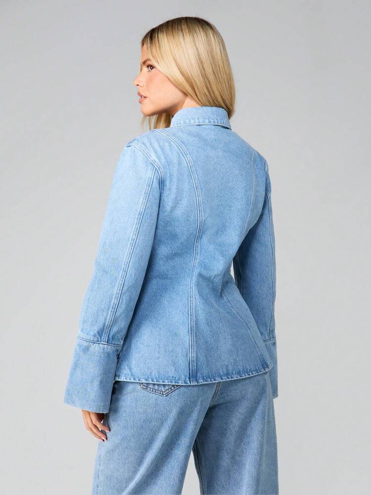 MISSGUIDED Chaqueta vaquera de lavado claro con botones, cuello y solapa, estilo casual y estructurado, estilo occidental clásico para primavera y otoño