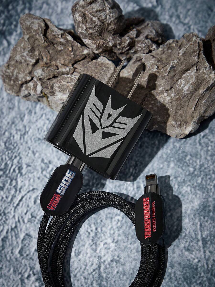 Transformers X SHEIN Bộ 3 phụ kiện bảo vệ cáp dữ liệu, tương thích với bộ sạc , họa tiết hoa anh đào, dùng để bảo vệ cáp điện thoại (không bao gồm cáp dữ liệu), quà tặng ý tưởng - màu đen - Xem 1