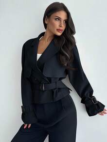 Firerie 女士新款卡其色系带风衣，带3D口袋 - 藏蓝色 - 查看 6