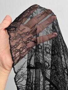 Elenzga Plus Size Women Elegant Knitted Elastic Lace Patchwork Black Mermaid Hem Midi Skirt, Suitable For Back To School, Graduation, Holidays, Valentine's Day, Music Festivals, Mother's Day, Halloween, Thanksgiving, Easter, National Day, Dances, Dates, Parties, Weddings, Outdoor Trips - Black - View 3