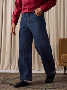 RivetRise Jeans azules de pierna acampanada y desgastados de estilo casual y urbano para hombres, para todas las temporadas - Azul lavado oscuro - Ver 7