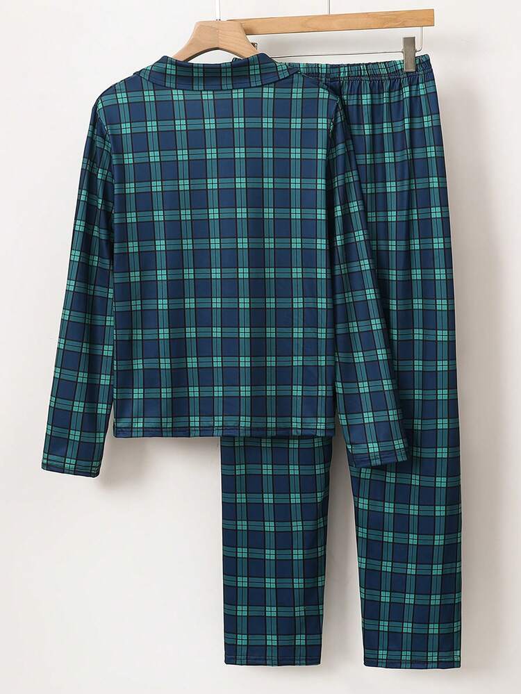 SUMWON WOMEN Plaid Button Up Pajama Set With Matching Pants