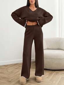 EURMUSE Women's Ribbed Knit Sweater Beige Pullover Suitable For Winter - Brown - View 4