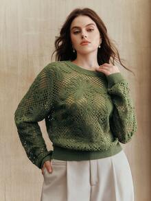 Anewsta 短款不对称花卉钩针披肩 - 綠色 - 查看 3