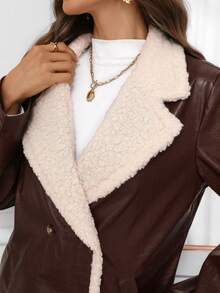 Ellevyn Cappotto casual in PU con chiusura lampo frontale e patchwork a palloncino, adatto per donne in autunno e inverno, ideale per Natale, Capodanno, Ringraziamento e occasioni eleganti, con stampa leopardata e paillettes - Bianco e nero - Visualizzare 6