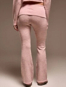 MUSERA Knit Foldover Ribbed Waistband Striped Flared Casual Trouser Only Spring Cute Vacation Casual Brunch Sunday Best Airport Holiday Back To School Winter Everyday Work Office Chic Sweater - Multicolor - View 5
