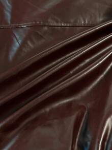 SHEIN EZwear Brown Jacket Winter Christmas New Year Thanksgiving Women's Fashionable Long Sleeve Lapel PU Leather Jacket - Brown - View 6