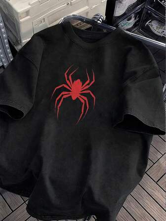 Manfinity Dauomo Men's Casual Spider Print Short Sleeve T-Shirt, Summer