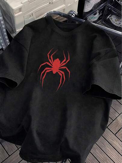 Manfinity Dauomo T-shirt décontracté à manches courtes avec imprimé araignée pour hommes, été