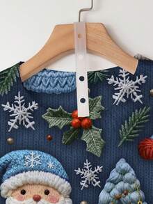 EMERY ROSE 女士休闲针织套头衫，适合圣诞节、秋冬季、圣诞老人和圣诞树印花 - 彩色 - 查看 4