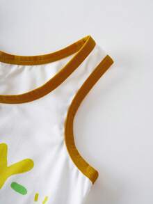 SCOOBY-DOO X SHEIN 男童可爱卡通狗彩色字母印花撞色包边内衣背心和短裤套装 - 白色 - 查看 4