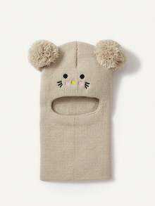 Cozy Pixies 1 Pc Balaclava Pom-Pom Black Newborn Balaclava Ski Mask Toddler Beanie Double Balls Baby Girls Boys Beanies Kids Winter Warm Hats Children Knit Beanies - Beige - View 6