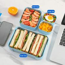 4‑Compartment Bento Lunch Box, Leak‑Proof Portable Meal Prep Container With Cutlery, Microwave‑Friendly Reusable Food Storage Box For School, Office, Picnic & Outdoor Travel - Multicolor - View 4