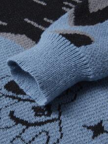 Manfinity Hypemode Herren Lässig Pentagramm Muster Rundhals Langarm Pullover, Herbst/Winter - Blau - Übersicht 5