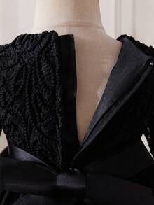 Glamorique Kids 女婴长袖网纱刺绣连衣裙，香槟色，生日派对花童礼服，女婴洗礼服 - 黑色 - 查看 5