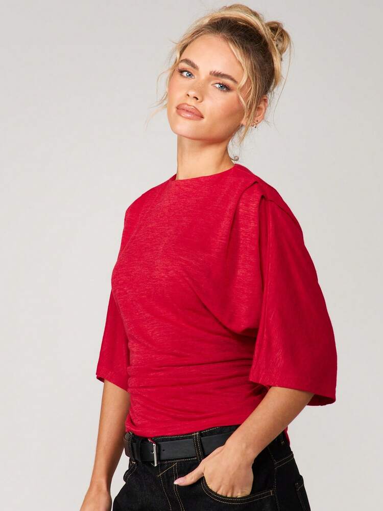MISSGUIDED Batwing Sleeve Top With Ruched Waist Detail For Casual Weekend Style