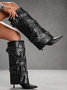 CUCCOO SZL Bottes hautes à bout pointu et talons hauts pour femmes