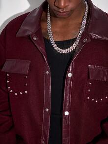 ROMWE MEN Street Life Men's Long Sleeve Casual Avant Jacket, Suitable For Christmas And Street Style, Autumn/Winter