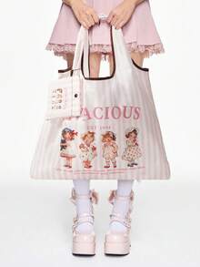 ROMWE Kawaii ROWWE 免费赠品 2 件/套 卡通美国女孩风格手提包 大容量可折叠购物袋 带零钱包