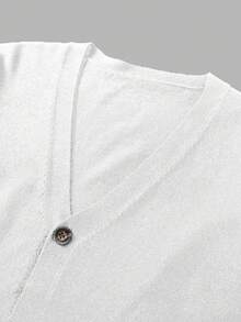 Manfinity Homme Áo len cardigan dệt kim đơn hàng ngày tay dài màu trơn cỡ lớn dành cho nam, mùa thu/đông - trắng - Xem 3