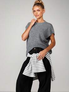 MISSGUIDED 无袖针织背心，圆领，罗纹下摆，秋冬季叠穿单品 - 深灰色 - 查看 6