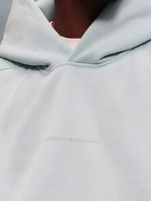 PLAYBOY X SUMWON Felpa oversize con cappuccio e coulisse, con tasca centrale, taglio corto, per uomo, comoda per l'autunno e l'inverno - Blu verde acqua - Visualizzare 4