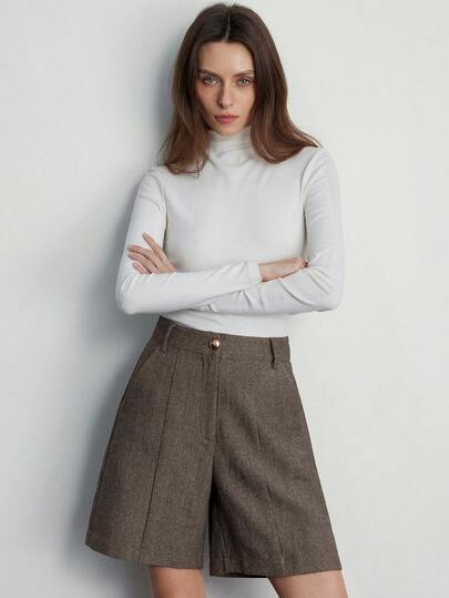 Aveloria Modichic 女士极简主义褶裥腰部阔腿休闲短裤