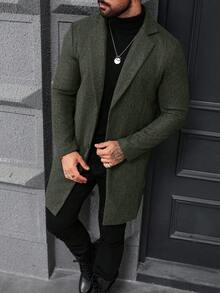 Manfinity Mode 男士軍綠色純色翻領單排扣休閒大衣，秋冬商務休閒辦公穿搭 - 軍綠色 - 查看 3