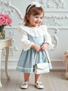 SHEIN 2 Stücke Baby Mädchen Mode Besticktes Süßes Mädchen Langarm Hemd & Jeans Kleid Set