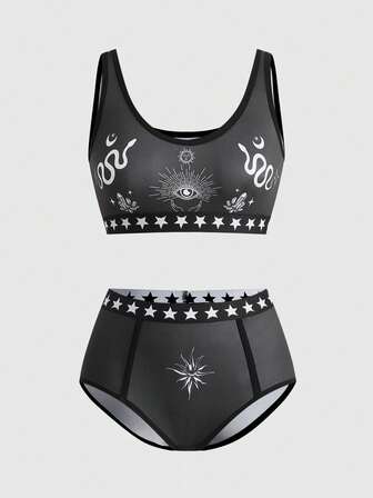 Gothic Schlangenhaut Augen Muster Damen Trägerhemd & Slip Set