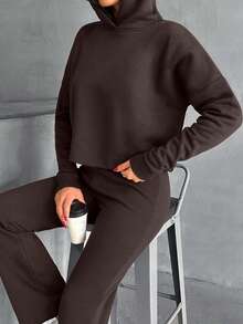 EURMUSE Bluza z kapturem, komplet z bluzą, dwuczęściowy dres, zestaw na co dzień, luźny dres, komplet z bawełny, luźny dres, wygodny pasujący strój, gładki biały komplet, codzienny dres, podstawowy strój domowy, miękki bawełniany dres