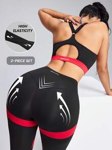 Innovista 女士撞色简约日常网球衫，适合曲线身材的健身运动套装，两件套。女士黑红撞色PU拼接两件套运动套装——高弹力露脐上衣、文胸和提臀紧身裤 | 亮面闪亮运动服，适合瑜伽、健身、骑行、高强度间歇训练和户外训练 | 透气防汗面料，塑形贴合，带手机口袋 | 双色设计，适合日常休闲运动、办公室到健身房以及秋季健身 | 性感简约的清爽风格 | 普拉提公主网红时尚 | 高品质平价运动服 | Gymtok爆款健身系列，专为拉丁美洲和欧洲女性打造 - 黑色 - 查看 4