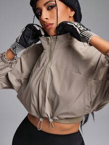 Innovista Woman Loose Fit Athletic Baggy Sports Jacket Workout Cropped Zip Up Fitness Clothes Casual Tops Running Daily Athleisure Office To Court Brunch To Gym Oversized Exercise Suit Biker Lightweight HIIT Training Comfort Movement Cycling Outdoor Exercise Fall Casual  Tops Utilitarian Chic