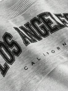 SHEIN Girlism Bộ 3 món áo nỉ in chữ thời trang đường phố cho bé gái tuổi teen, áo ba lỗ và quần dài, xuân/đông - Màu Xám nhạt - Xem 6