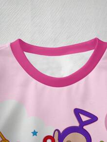 Teletubbies X SHEIN Baby Girl Colorblock Cartoon Pattern Round Neck Sweatshirt