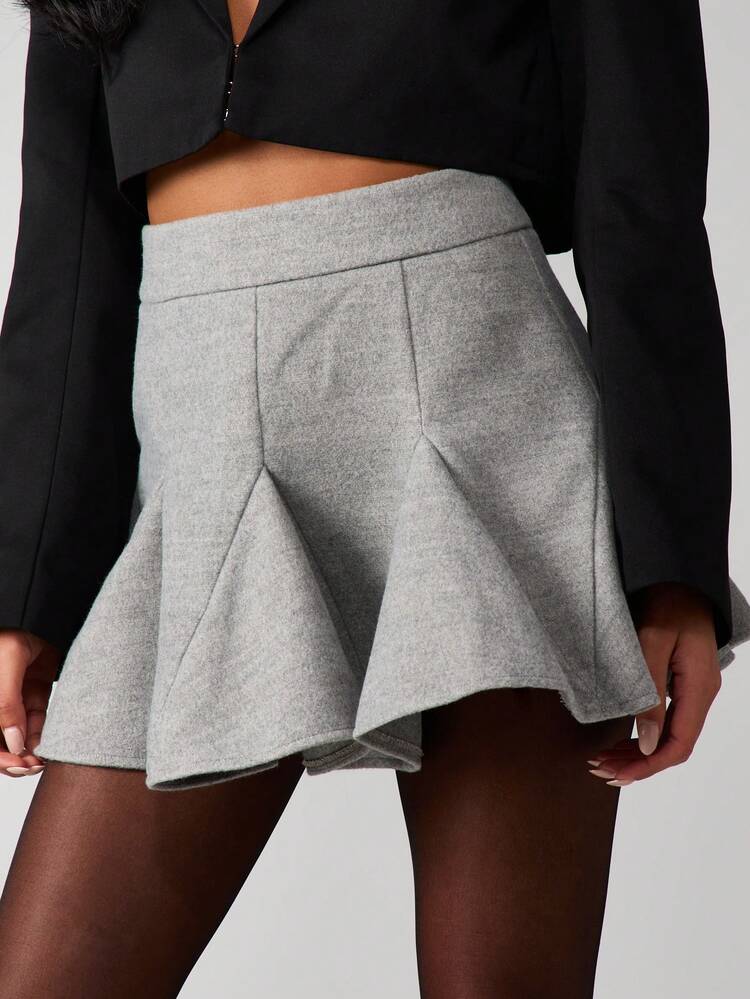 MISSGUIDED Mini Flared Skirt With Wool Look Texture For Fall Winter Office Casual Wear