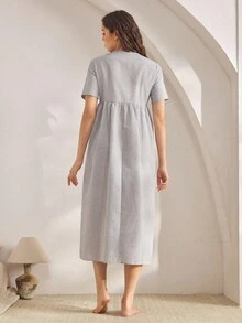 Ocili Váy ngủ hai dây cotton kẻ sọc thoải mái, Đầm ngủ nữ - Xám - Xem 3