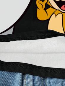 TOM & JERRY X SHEIN Tween Girl Casual Letter & Cartoon Graphic Round Neck Short Sleeve T-Shirt, Summer - White - View 6