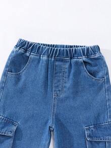 SHEIN Quần yếm jeans cho bé gái tuổi teen, phong cách Y2K, chất liệu denim thoải mái, màu xanh nhạt cổ điển, hàng mới về, phù hợp cho mọi mùa, ống quần thẳng, đa năng, đơn giản và dễ phối đồ, thoải mái khi mặc. - Rửa nhẹ - Xem 5