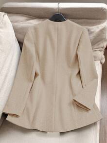 Franclia 女士优雅V领修身大衣，秋冬款 - 杏色 - 查看 2