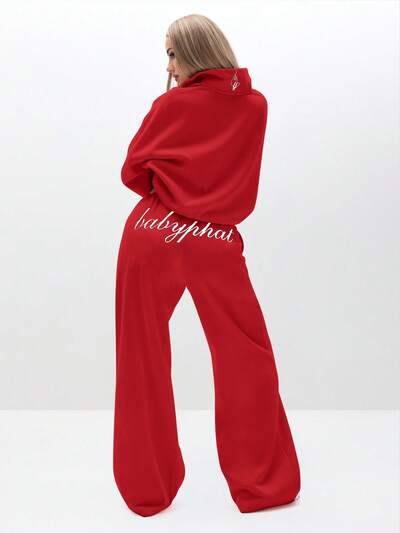 BABYPHAT Weite Jogginghose mit gesticktem Logo, lässige Lounge-Hosen mit weitem Bein, Jogginghosen aus weichem Fleece, bequemer Kordelzug-Bund