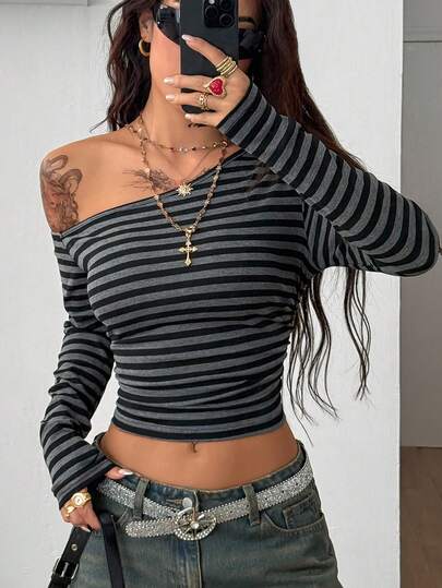 Coolane Prendas esenciales de uso diario para niñas en otoño/invierno: Blusas de manga larga con cuello asimétrico, de punto elástico y cómodas