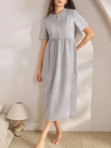 Ocili Váy ngủ hai dây cotton kẻ sọc thoải mái, Đầm ngủ nữ - Xám - Xem 2