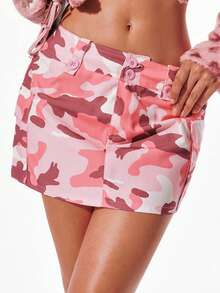 SHEIN Unity Women's Fashion Camouflage Low-Waist Cargo Mini Skirt - Multicolor - View 1