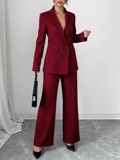 EURMUSE Women Two Pieces Outfits Blazer And Pant Suit Sets