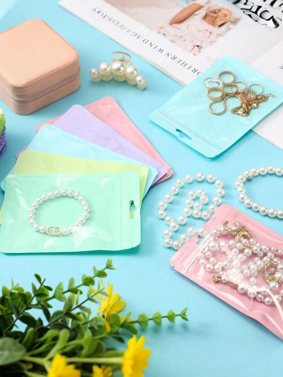 12Pcs Random Color 4.13 X 5.9 Inch Resealable Packaging Bags Mixed Color Rectangle Plastic Self Seal Bags Smell Proof Pouch Bags With Clear Window For Party Favor, Small Jewelry Packing - Multicolor - View 1
